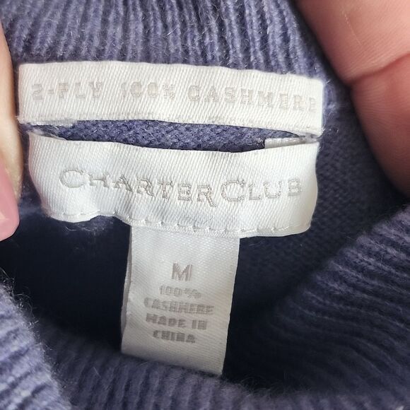 Charter Club 2-Ply 100% Cashmere Blue/Lavender Turtleneck Thin Knit Sweater M - Picture 5 of 6